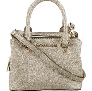 Michael Kors Savannah Mini Glitter Bag Gold Sparkles Satchel